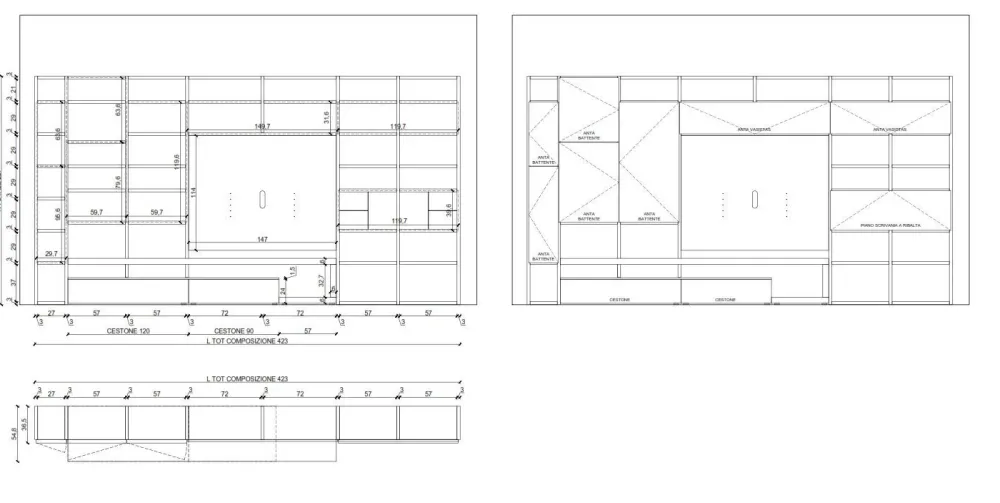 Sangiacomo Parete attrezzata Libreria modo di in OFFERTA OUTLET- Pareti Attrezzate
