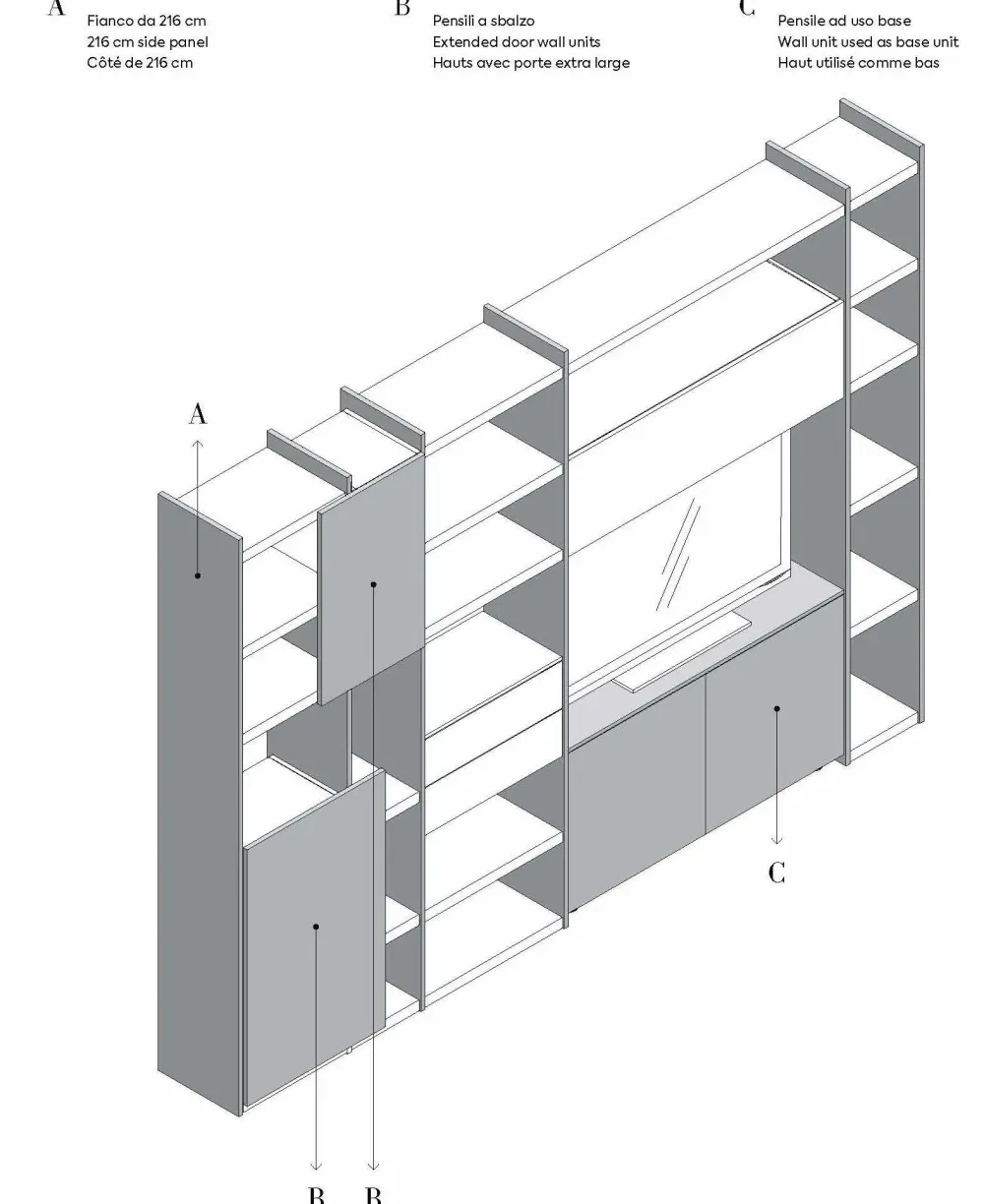 Parete attrezzata Qsm 624 in stile moderno a prezzo ribassato^Imab