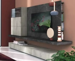 Collezione esclusiva Parete attrezzata Soggiorno industrial minimal cemento Nuovi mondi in stile moderno a prezzo ribassato- Pareti Attrezzate