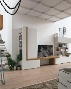 Tomasella Parete attrezzata in laminato materico A077 a prezzo Outlet- Soggiorni Completi