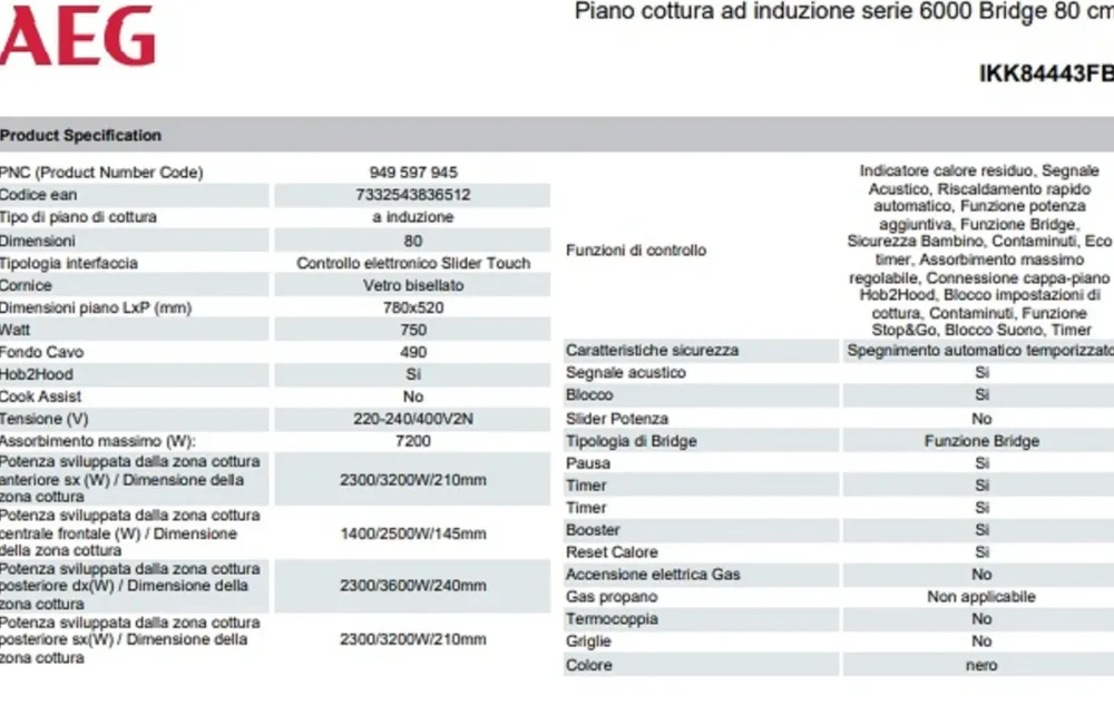 Piano cottura modello ikk8443fb induzione a PREZZI OUTLET^AEG Clearance