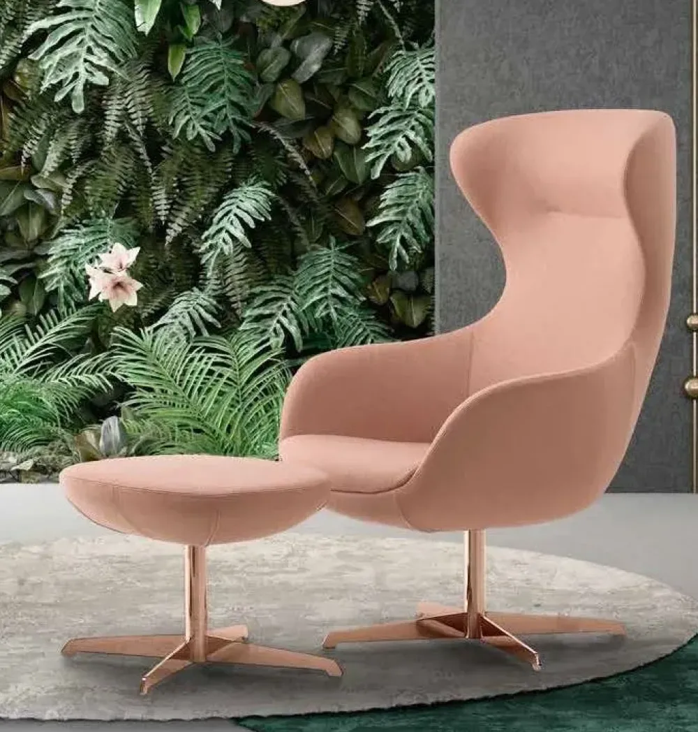 Poltrona Poltrona oro rosa con poggiapiedi in Tessuto SCONTATA^Md work Sale
