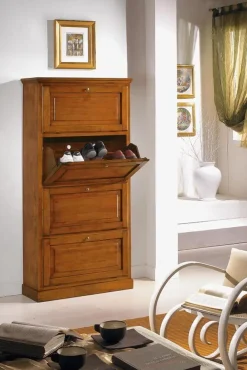 Outlet Scarpiera modello Scarpiera in legno massello a 4 scomparti in promo-sconto del 50% in legno a prezzo scontato Scarpiere