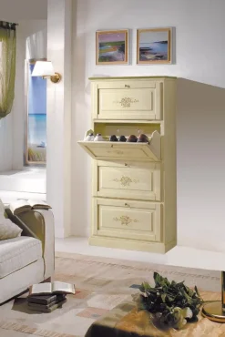 Outlet Scarpiera modello Scarpiera in legno massello a 4 scomparti in promo-sconto del 50% in legno a prezzo scontato Scarpiere