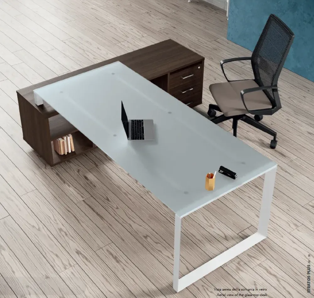Sale Scrivania direzionale in vetro Postazione ufficio completa stratos plus a prezzi convenienti Arredo Ufficio