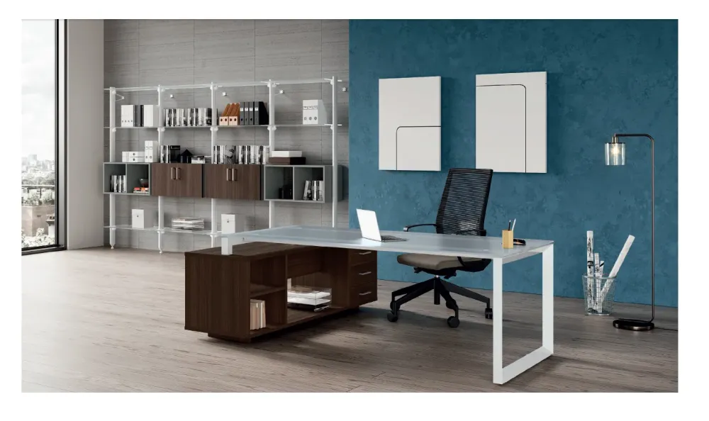 Sale Scrivania direzionale in vetro Postazione ufficio completa stratos plus a prezzi convenienti Arredo Ufficio