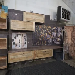 Outlet Etnico Soggiorno completo modello Parete soggiorno industrial 4 moduli newport  di a prezzo scontato- Soggiorni Completi