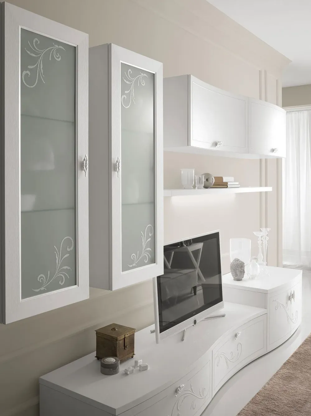 Md work Soggiorno completo modello Soggiorno bianco frassinato di a prezzo Outlet- Soggiorni Completi