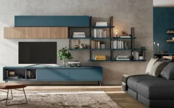 Colombini Casa Soggiorno completo modello Soggiono  colombini golf  in colore rovere e  blu opale di a prezzo Outlet- Soggiorni Completi