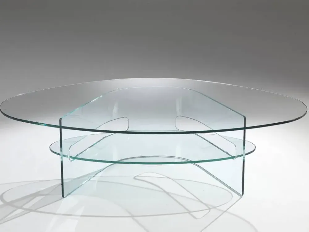 Artigianale Tavolino design Tavolino mod.seneca in cristallo ovale in promo-sconto del 40% di a prezzo ribassato- Tavolini