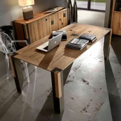 Tavolo in legno rettangolare Rovere vecchio con metallo antico allungabile in offerta outlet^Md work Hot