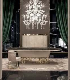 Tavolo in marmo sagomato Piano palissandro struttura nabuk pelle luxury maxi   in offerta outlet^Md work New