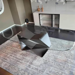 Ozzio Tavolo in vetro sagomato Gem in offerta outlet- Tavoli