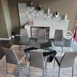 Ozzio Tavolo in vetro sagomato Gem in offerta outlet- Tavoli