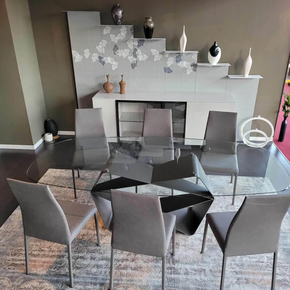 Ozzio Tavolo in vetro sagomato Gem in offerta outlet- Tavoli