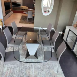 Ozzio Tavolo in vetro sagomato Gem in offerta outlet- Tavoli