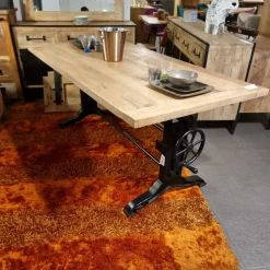 Tavolo legno rettangolare, industrial crank alzante con manovella, allungabile. in offerta!^Outlet Etnico New