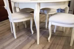 Artigianale Tavolo ovale allungabile Essenza in legno massello laccato bianco con 4 sedie imbottite- Tavoli