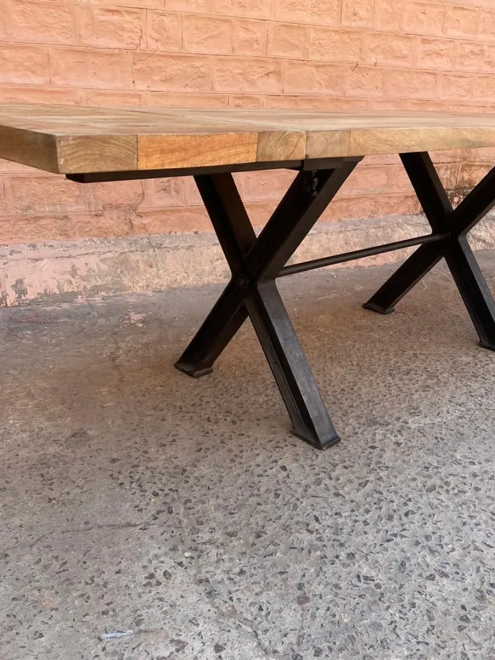 Tavolo rettangolare a cavalletto Tavolo industrial gambe ferro/legno in offerta scontato^Outlet Etnico Best