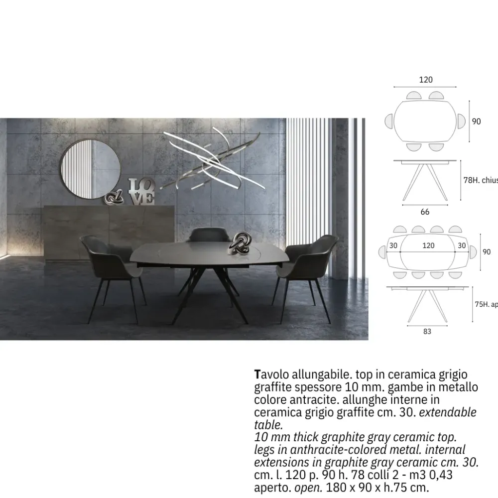 Md work Tavolo Tavolo in ceramica allungabile nero a prezzo ribassato- Tavoli