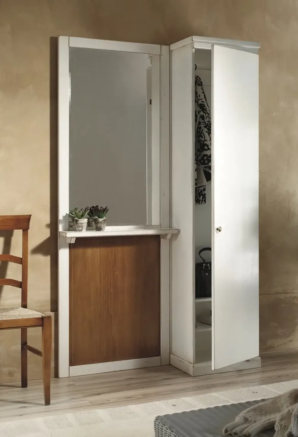 Clearance Versatile appendiabiti Mobile da ingresso laccato bianco consumato scontato del 35% a PREZZI OUTLET Appendiabiti