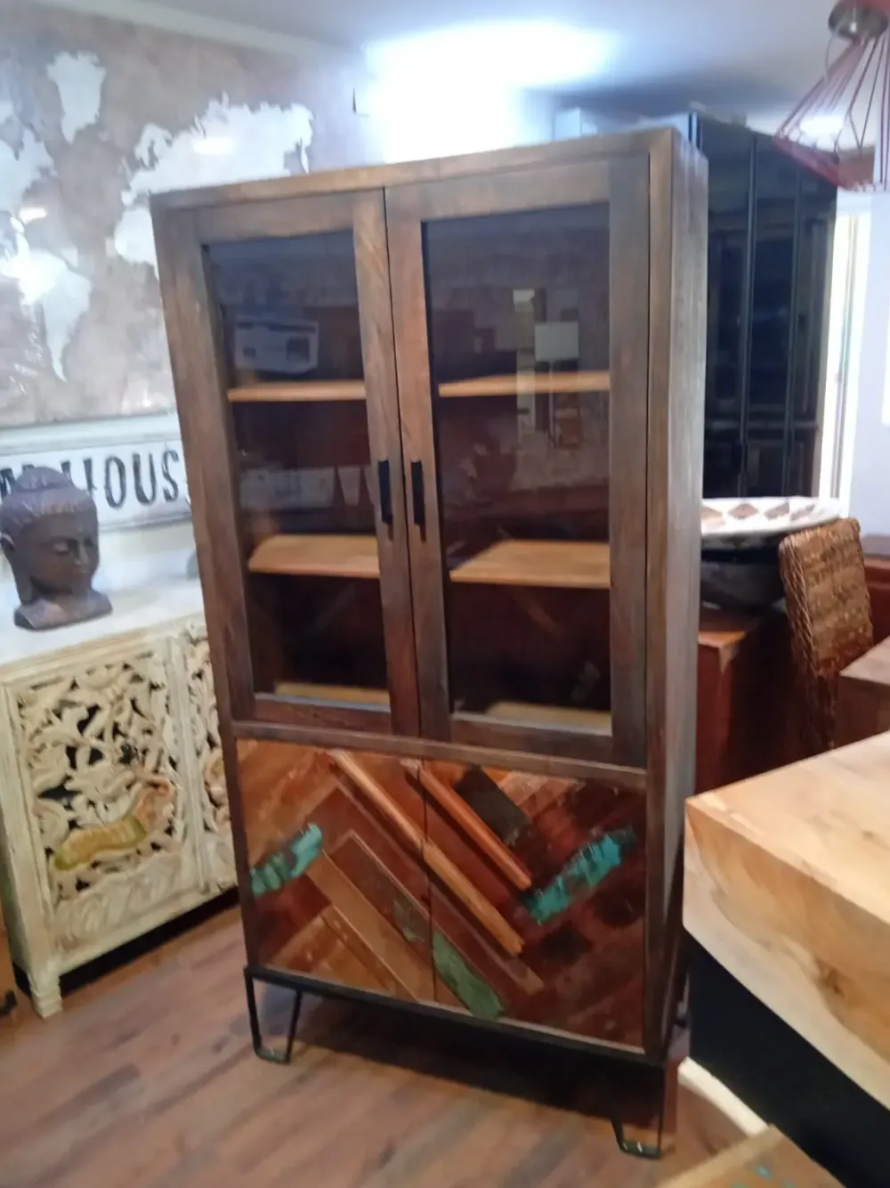 Vetrinetta vetrina rennes stile vintage in legno a prezzo Outlet^Outlet Etnico Sale