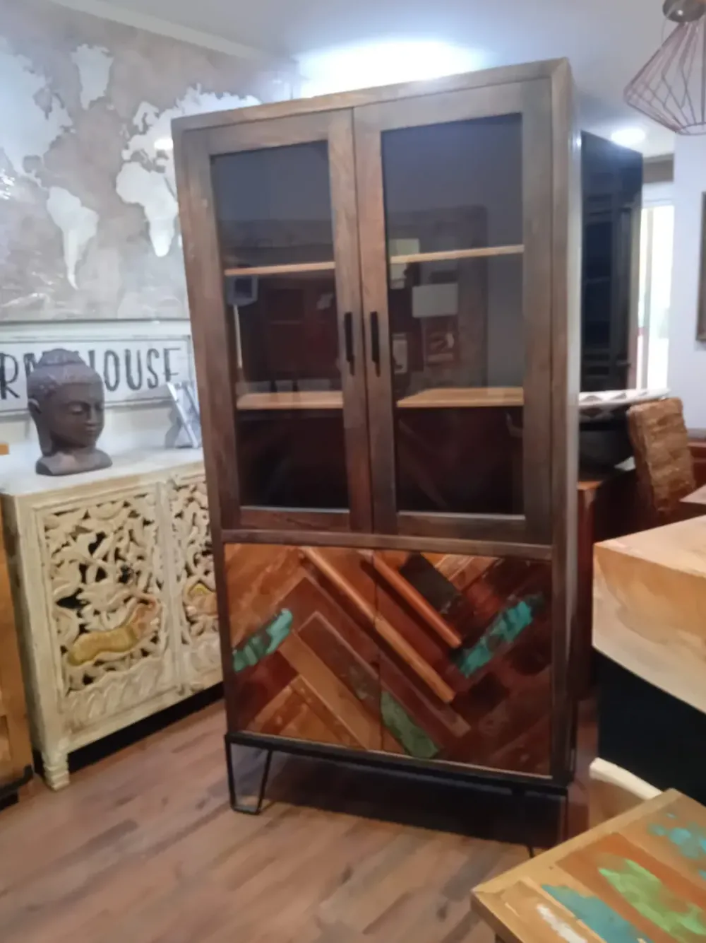 Vetrinetta vetrina rennes stile vintage in legno a prezzo Outlet^Outlet Etnico Sale