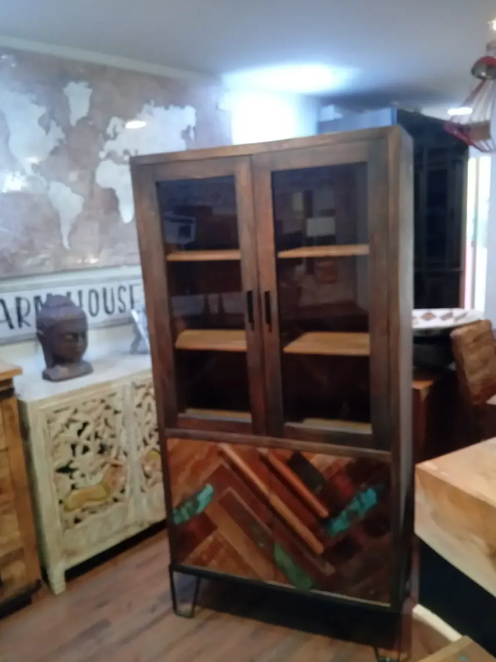 Vetrinetta vetrina rennes stile vintage in legno a prezzo Outlet^Outlet Etnico Sale